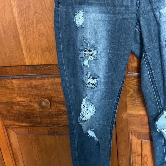 Destroyed Corset Waist Skinny Zipper/Button Fly Denim Jeans Darkwash Size 9 Jr - Picture 7 of 16